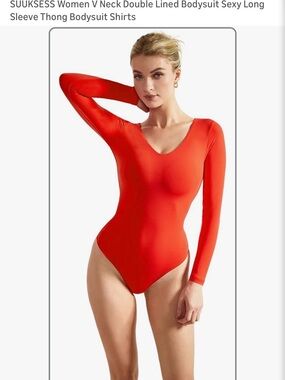 Women’s Long Sleeve V-Neck Bodysuit - Red